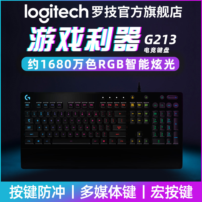 【官方旗舰店】罗技G213RGB炫光薄膜游戏键盘有线电竞台式104键