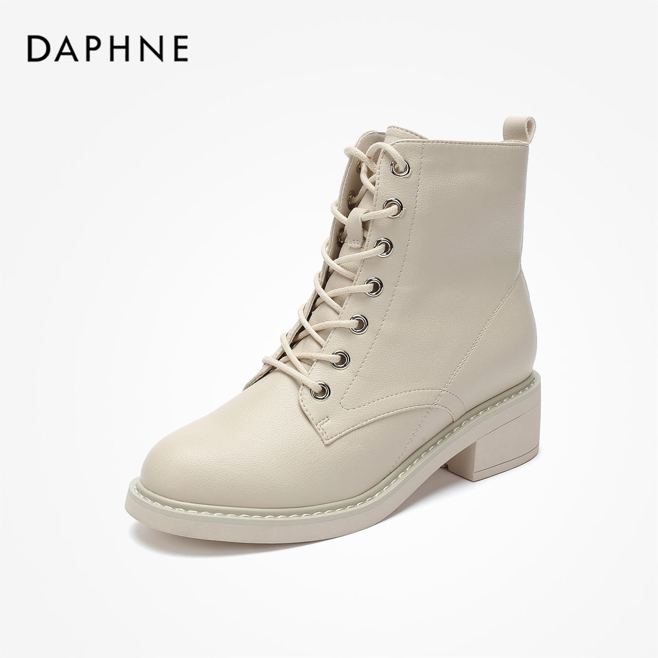 Daphne/达芙妮2019冬马丁靴女潮ins英伦风圆头瘦瘦靴绒布内里短靴