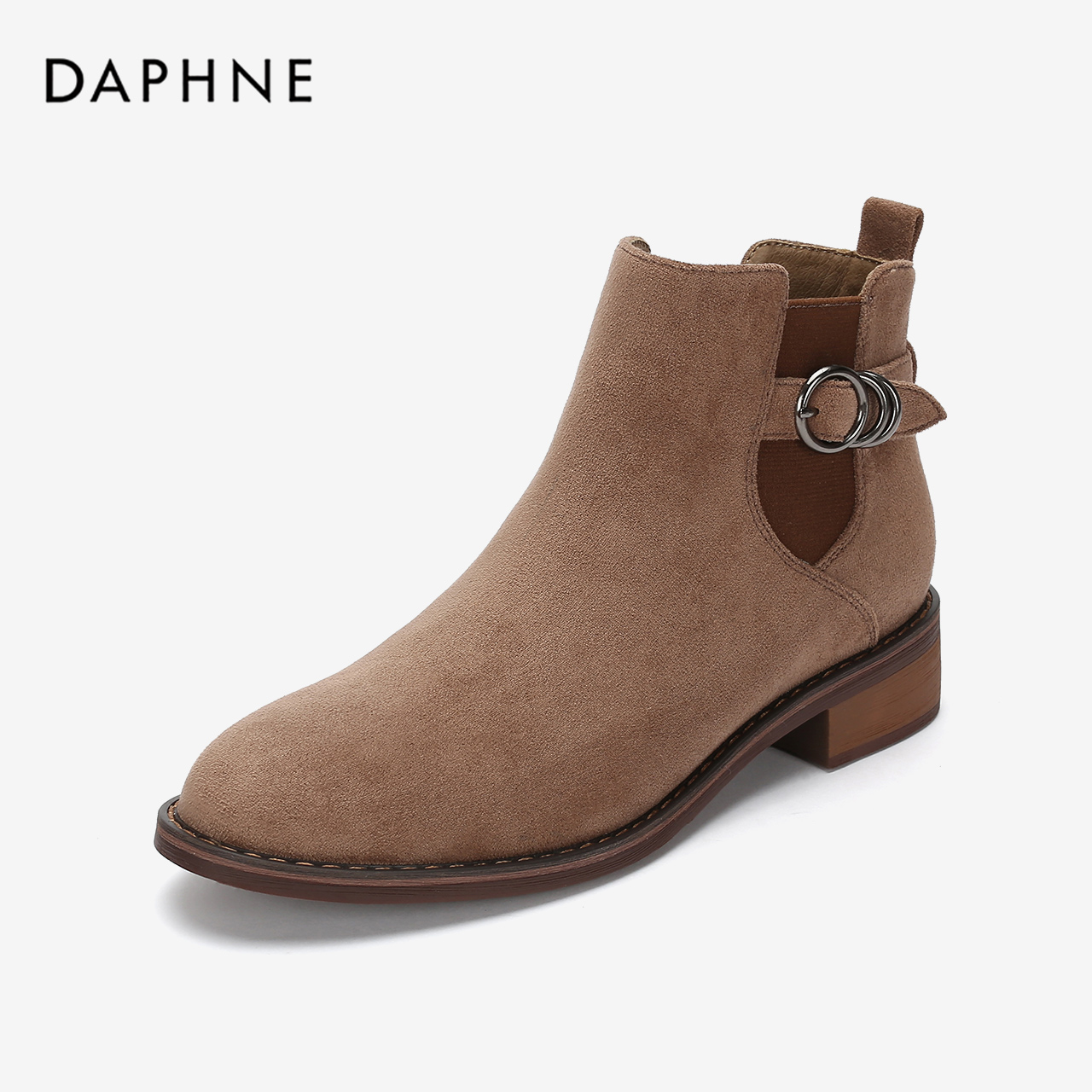 Daphne/达芙妮2019冬轻奢优雅切尔西靴圆头橡胶底休闲踝靴