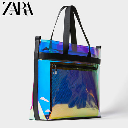 ZARA新款 男包 透明色塑胶手提购物包 13300520087