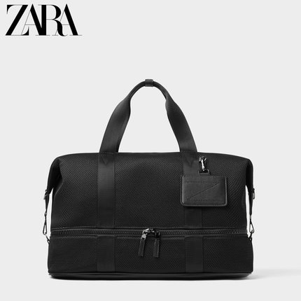ZARA新款 男包 黑色网眼材质手提保龄球包旅行健身包 16118005040