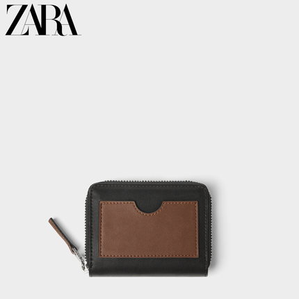 ZARA 新款 男包 棕色细节装饰黑色钱包 16860005040