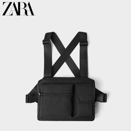 ZARA新款 男包 黑色优质面料腰包型斜挎包 16520005040