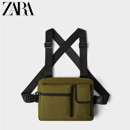 ZARA 新款 男包 卡其绿色腰包型斜挎包胸包 16527005032