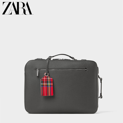 ZARA 新款 男包 灰色商务两用背包式手提公文包 16257005004