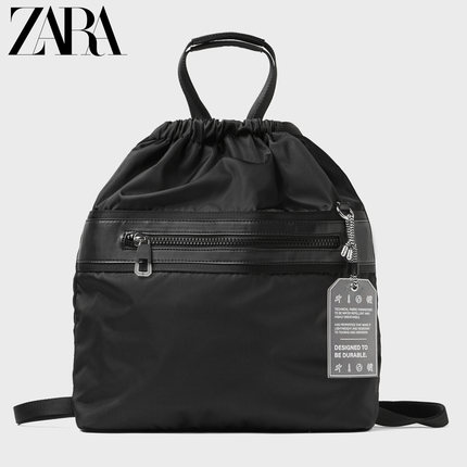 ZARA 新款 男包 黑色软质工具双肩背包 16273005040