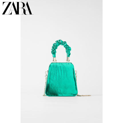 ZARA 新款 女包 绿色羊皮革单肩斜挎手提信封包 18643004030