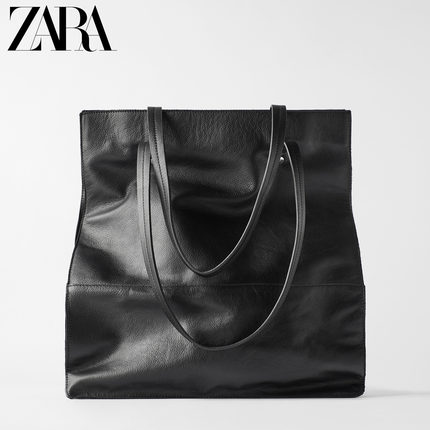 ZARA 新款 TRF 女包 黑色牛皮革单肩手提购物包 17312004040