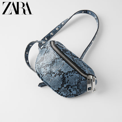 ZARA新款 TRF 女包 蓝色水钻饰动物纹印花腰包斜挎包 17651004009