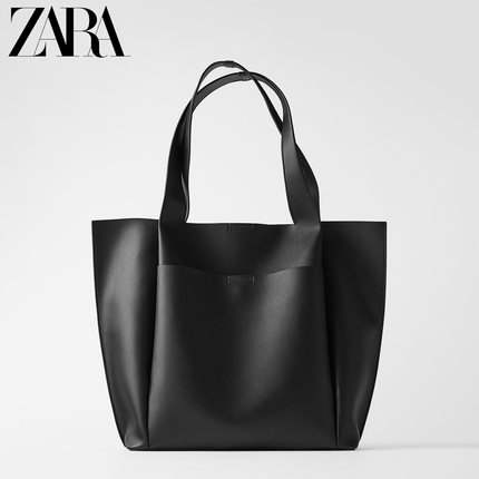 ZARA新款 女包 黑色极简主义单肩手提购物包 16072084040