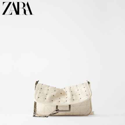 ZARA新款 女包 白色摇滚风格软质钱包式单肩斜挎包 16905004002