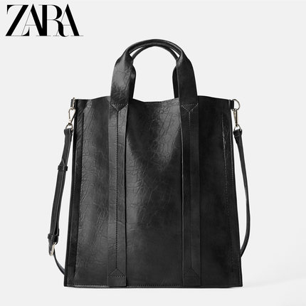 ZARA新款 女包 黑色扁平单肩斜挎手提购物包 16050004040