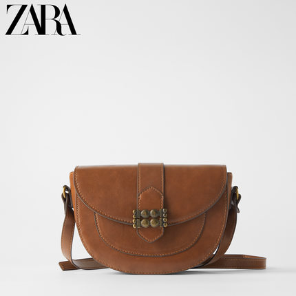 ZARA新款 女包 皮革色金属细节椭圆形单肩斜挎包 18430004105