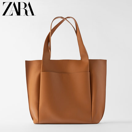 ZARA 新款 女包 皮革色极简主义单肩手提购物包 16022004105
