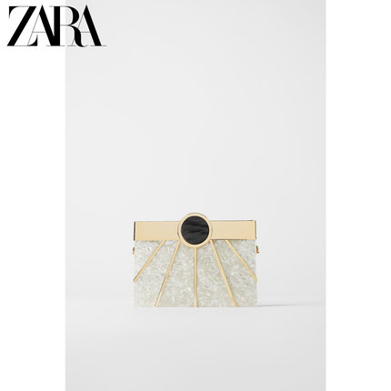 ZARA新款 女包 金色闪电图案单肩斜挎盒形包 16652004254