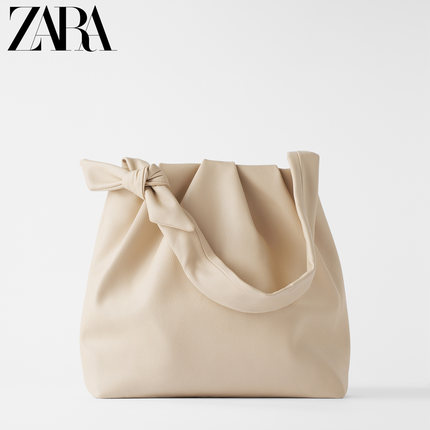 ZARA 新款 女包 裸色结饰提手软质单肩手提购物包 16009004002