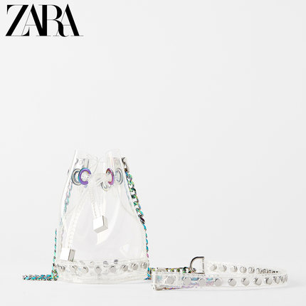 ZARA新款 TRF 女包 透明色塑胶迷你束口女提水桶包 17360004087