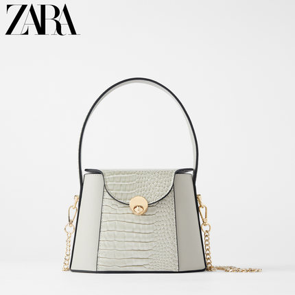 ZARA新款 女包 灰色动物纹印花盒式手提单肩斜挎包 16620004004