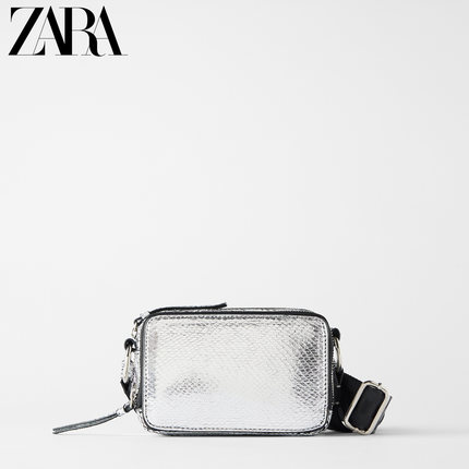 ZARA新款 TRF 女包 银色动物纹印花金属系单肩斜挎包 17664004092