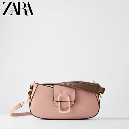 ZARA新款 女包 淡粉色搭扣饰法式手提包单肩斜挎包 16368004606