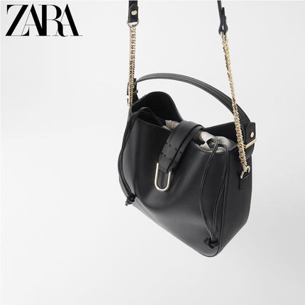 ZARA新款 TRF 女包 黑色细节装饰中号手提斜挎包 17359004040
