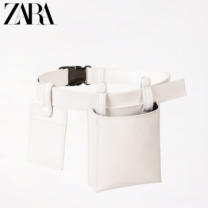 ZARA 新款 女包 白色牛皮革腰包斜挎包 15402510001