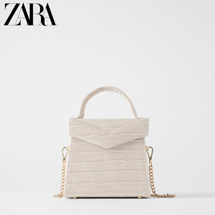 ZARA新款 女包 白色动物纹印花手提斜挎盒式包 18614004002