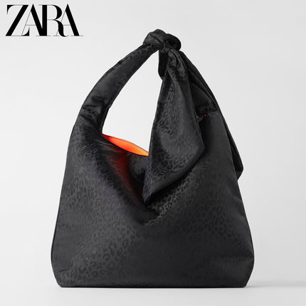 ZARA 新款 TRF 女包 黑色动物纹印花结饰大包单肩包 17050004040