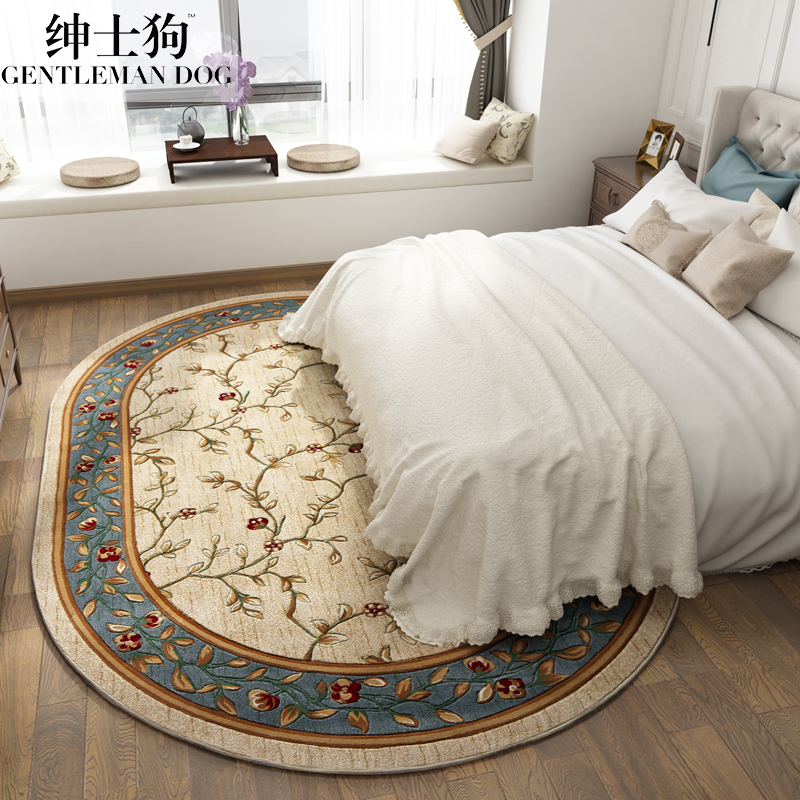 绅士狗美式圆形地毯客厅卧室茶几垫椭圆形床边毯房间满铺现代简约