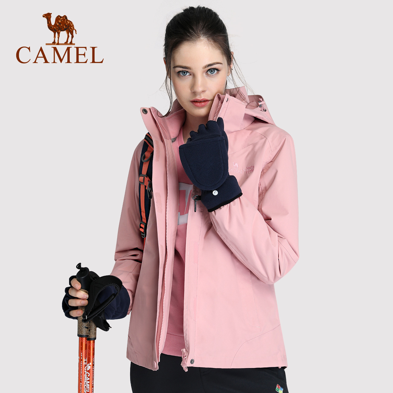骆驼冲锋衣男女士冬季户外服装加绒加厚三合一可拆卸两件套登山服