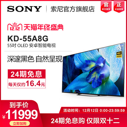 Sony/索尼 KD-55A8G 55英寸 4K超高清HDR智能网络 OLED全面屏电视