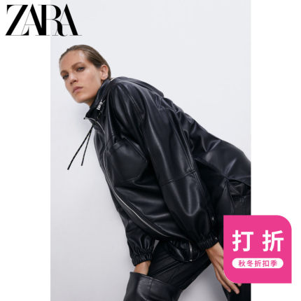 ZARA 新款 女装 黑色立领仿皮夹克外套 02969263800