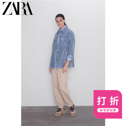 ZARA新款 女装 口袋饰灯芯绒宽松衬衫外套 08372222403