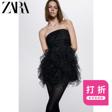 ZARA 新款 女装 叠层装饰绢网迷你连衣裙 02055442800
