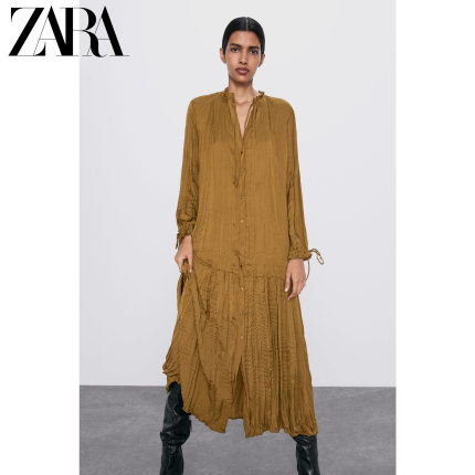 ZARA 新款 女装 皱痕效果丝缎质感连衣裙 09878055528