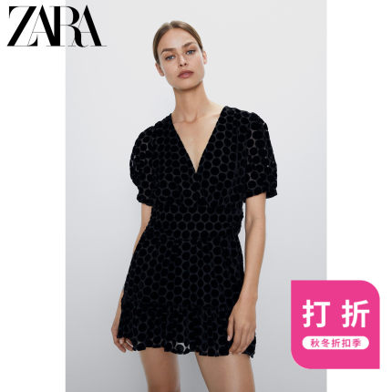 ZARA 新款 女装 天鹅绒波点连衣裙 02157259800