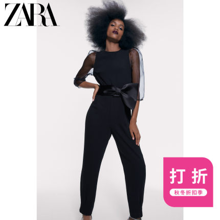 ZARA新款 女装 透明硬纱袖子连体裤 02023525800
