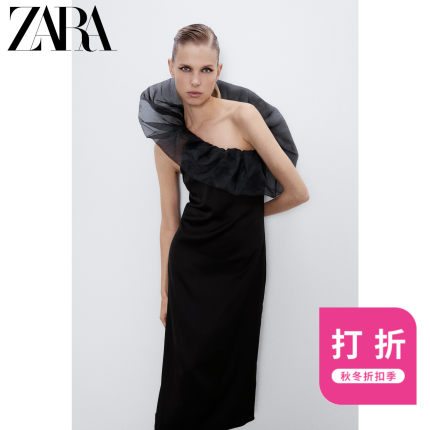 ZARA 新款 女装 透明硬纱丝缎质感连衣裙 08779462800