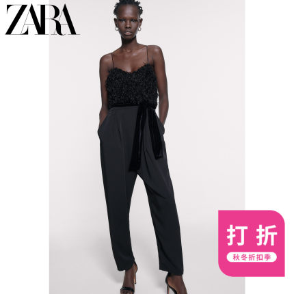 ZARA 新款 女装 羽饰效果拼接连体裤 00387197800