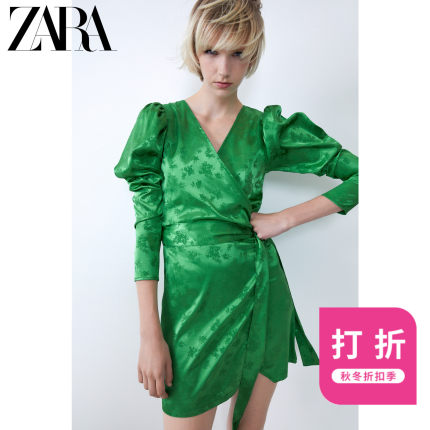ZARA 新款 TRF 女装 丝缎质感双襟连衣裙 02878908504