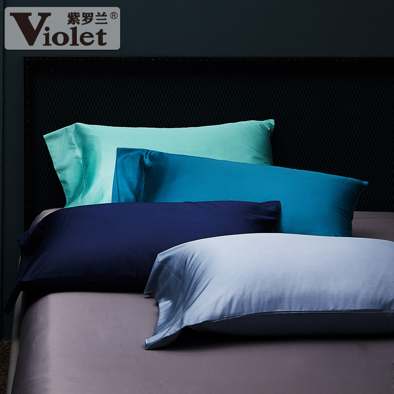 紫罗兰60S长绒棉纯色枕套全棉素色枕袋纯棉枕头套素色枕皮一对装