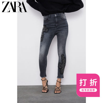 ZARA新款 女装 秋冬折扣 Z1975 加缝刺绣紧身牛仔裤 05862176800