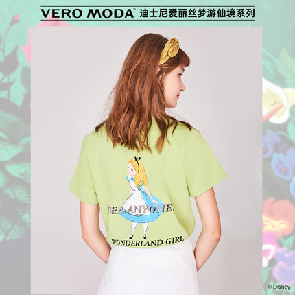 Vero Moda19秋新款迪士尼爱丽丝刺绣贴布植绒短袖T恤|319301532