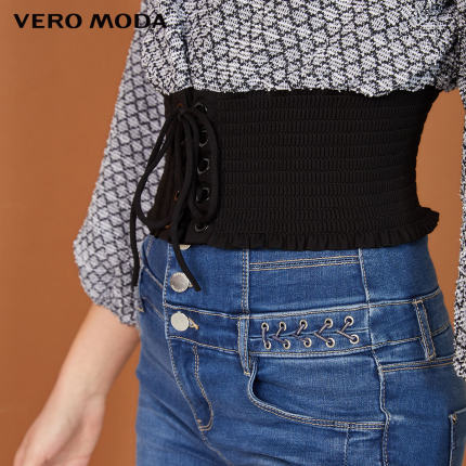 Vero Moda2020春夏新款复古抽绳收腰七分袖针织上衣|320130514
