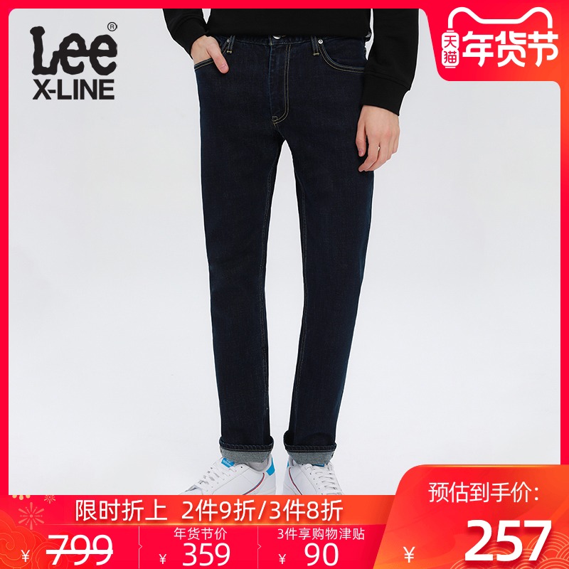 Lee X-LINE秋冬蓝色水洗潮流中腰直筒舒适牛仔长裤男L127262EX898
