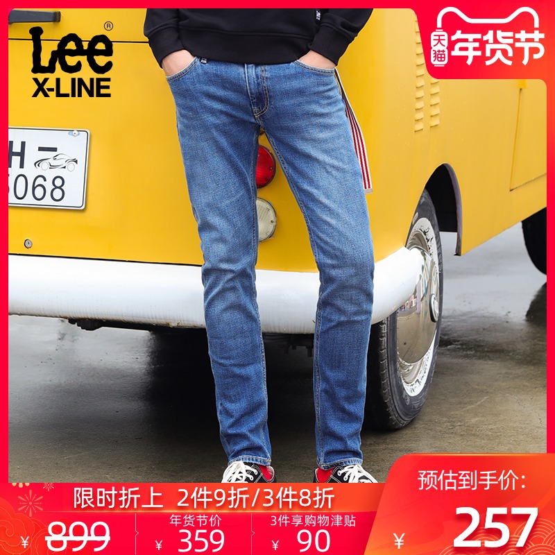 Lee X-LINE2019秋冬新款深蓝水洗修身小脚牛仔长裤男L117092EX55R