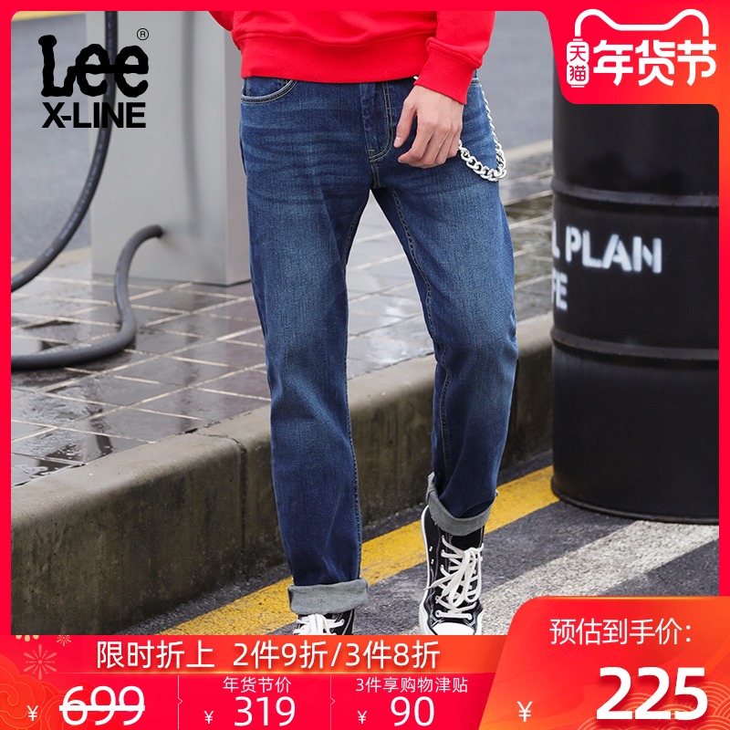 LeeX-LINE2019秋冬新款蓝色中腰修身舒适牛仔长裤男LML7242VA8RT