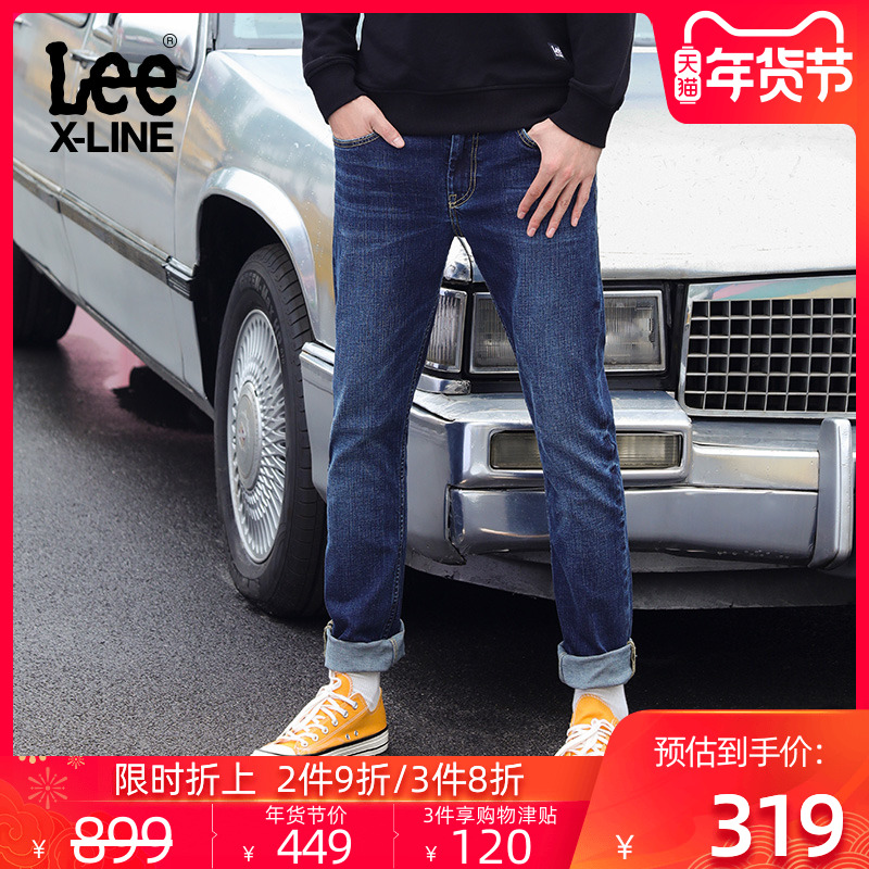LeeX-LINE2019秋冬新款深蓝水洗休闲直筒牛仔裤男LMS7062UZ55E