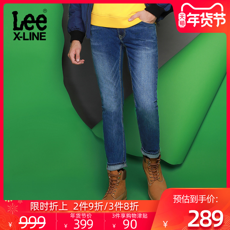 Lee X-LINE2019秋冬新款男蓝色中腰修身小脚牛仔裤L117092UZ55G