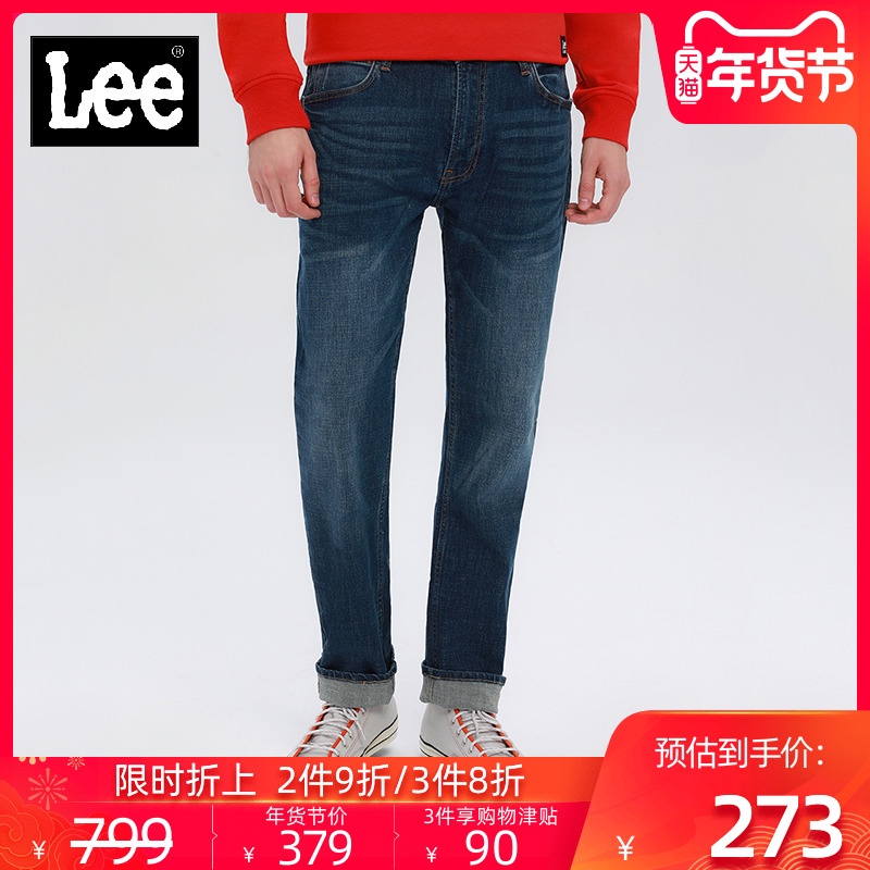 Lee经典系列2019秋冬男款蓝色中腰直筒牛仔裤L12726Z021HV